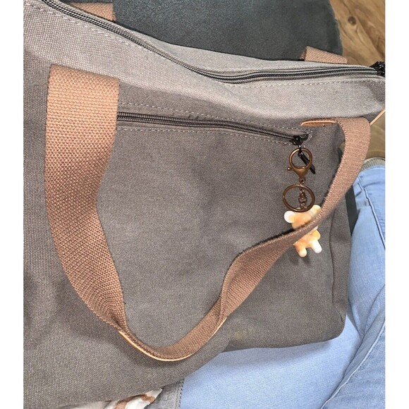 CANVAS Women’s Shoulder Bag Tote Grey Large Pockets With Zippers Leisure 32X35” - Picture 3 of 4